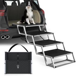 New Extra Wide Dog Stairs for Large Dogs, Foldable Dog Ramp for Car with Non-Slip Surface, 4 Steps