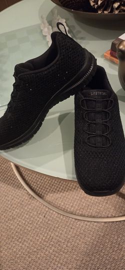 Women Skechers Virtue Rhinestone Vegan Black Sneakers  Glamour Tennis