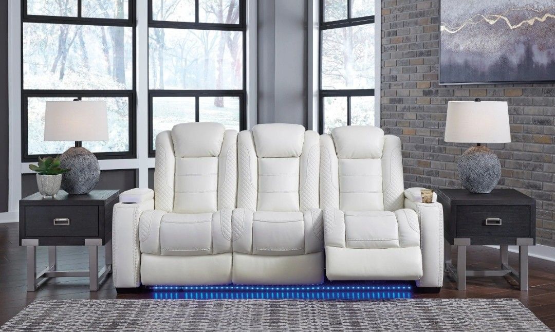 Party Time Power Reclining White Sofa

