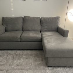Grey Fabric Sofa with Reversible Chaise