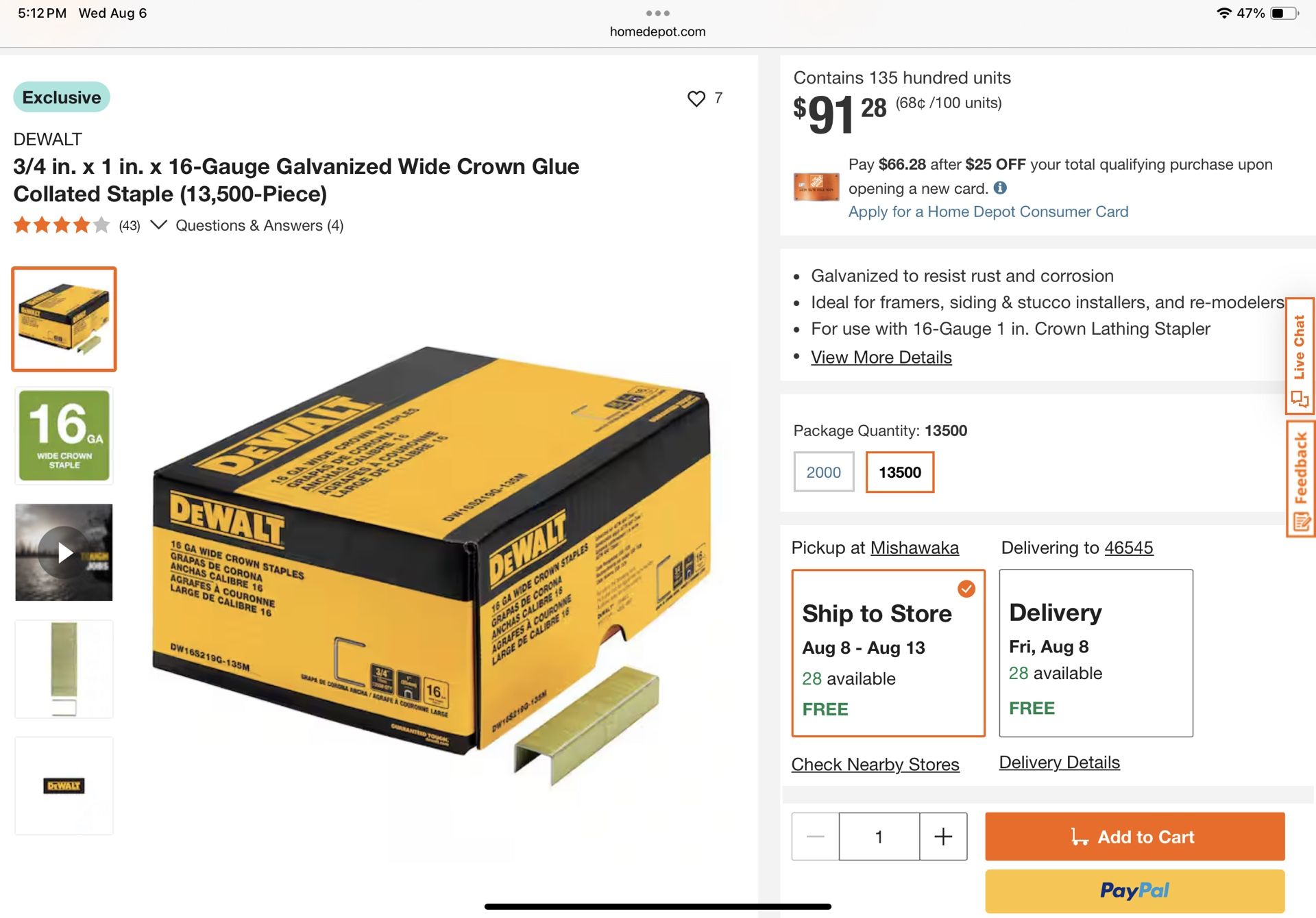 DEWALT. 3/4 in. x 1 in. x 16-Gauge Galvanized Wide Crown Glue Collated Staple (13,500-Piece).