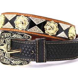Western Belt Cowboy Gold Silver Black Brown Horse Bull Rider Concho Belt Pants 28 30 32 34 36 38 Cinto Vaquero
