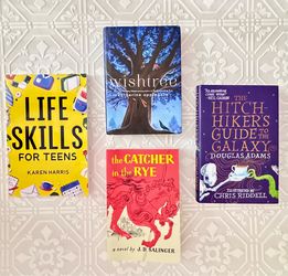 Teen/YA Book Lot (4) Wishtree, Hitchhikers Guide, Catcher in the Rye, Life Skills