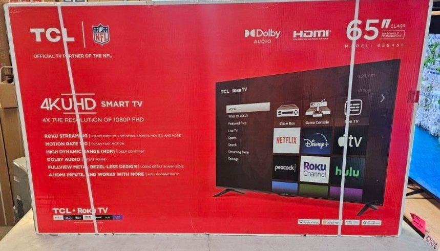 65 Tv TCL Smart 4k HDTV $55 Down On Finacing Free Delivery 6 Month Warranty