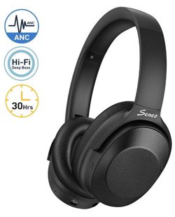 NEW! Hybrid Active Noise Cancelling Bluetooth Headphones, Wireless Headphones Over Ear with Mic, Hi-Fi Deep Bass, Soft Protein Earcups, 30 Hour Playt