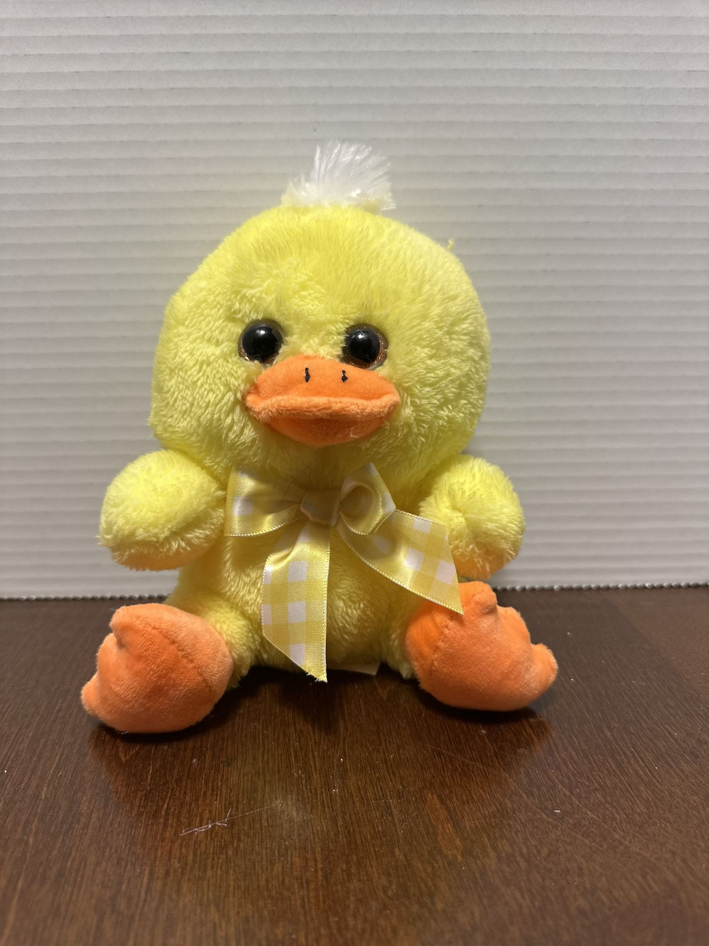 Kelly Toy Easter Duck with Yellow Checkered Bow Plush 7 Inches