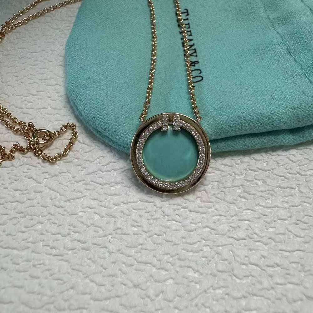 Tiffany Diamond And Turquoise Circle Pendant Necklaces 