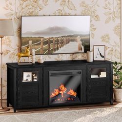 Fireplace TV Stand for 60 Inch TV, Entertainment Center/Media Console with Storage Cabinet for Living Room, Black