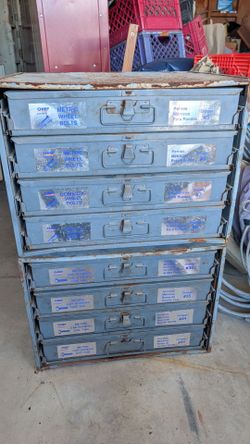 2) vintage hardware chests $80 each mechanics tool boxes by Chief auto parts storage box chest pair garage shop man cave bin cabinet organizer
