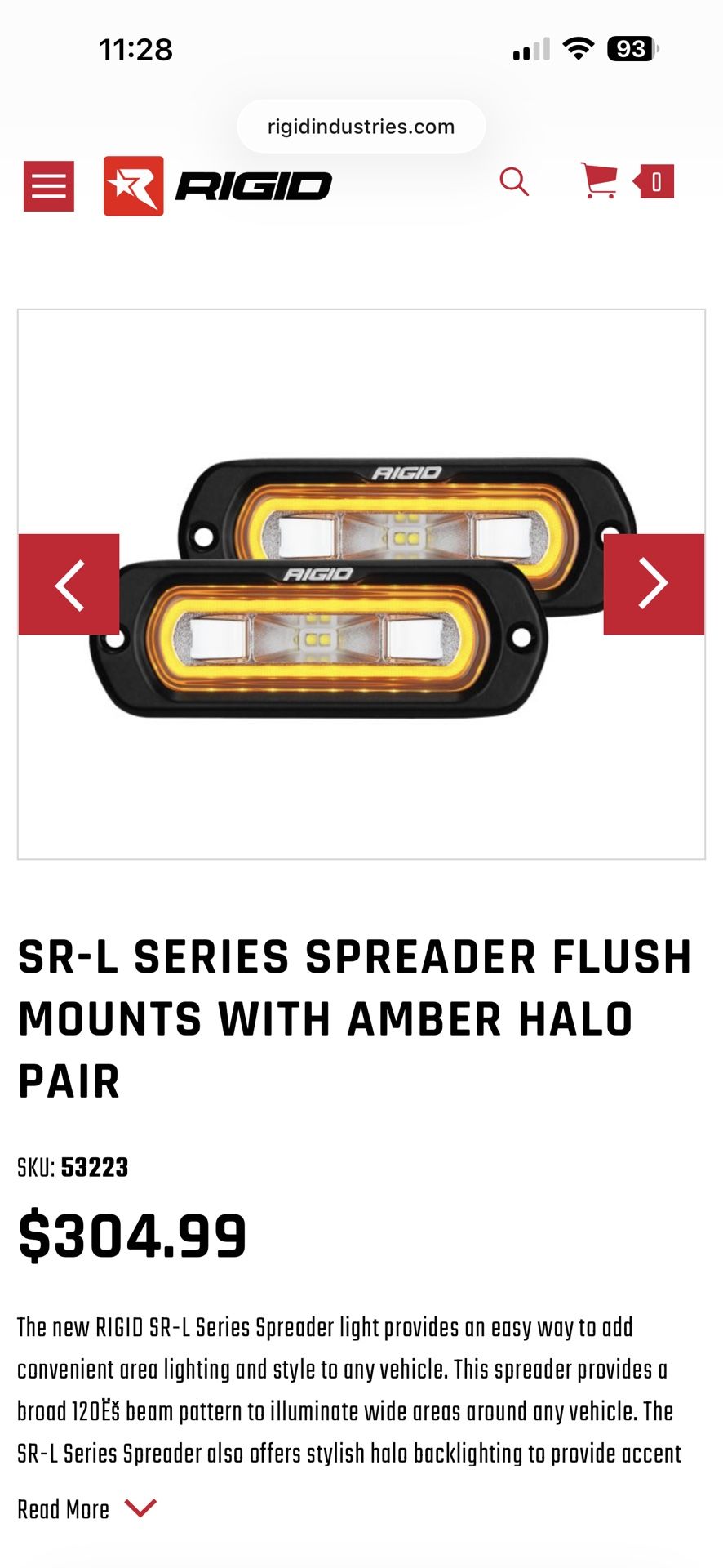 Rigid Industries SR-L Amber Halo Pair Off Road Lights
