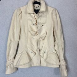 BCBG MaxAzria Creme Ruffle Buttons Wool Coat Jacket Sz S