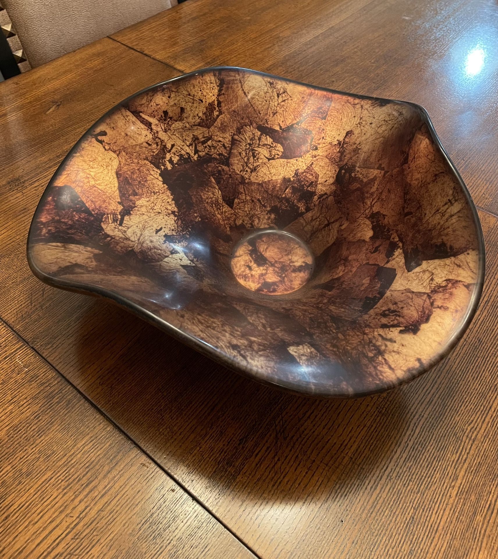 Bowl Art Glass Of Bohemia Made And Decorated by Hand Dish Gold Metalic