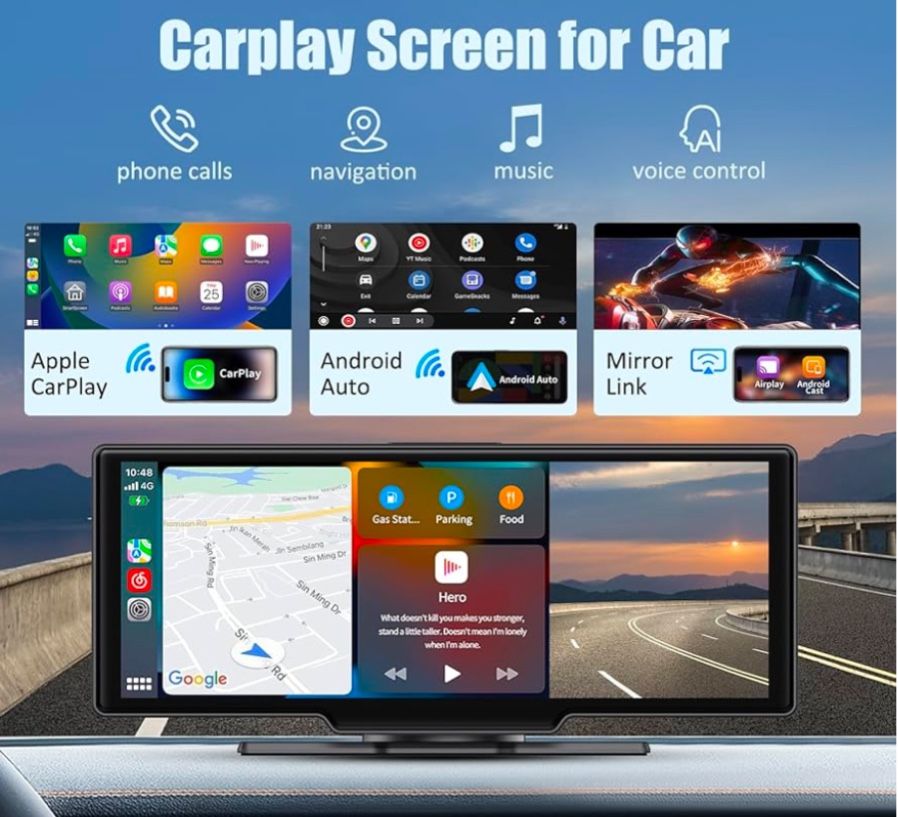 Pantalla Carplay inalámbrica para automóvil, 10.26 pulgadas portátil estéreo Carplay Android Auto pa