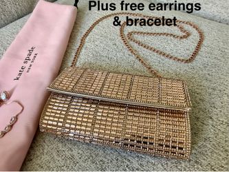 Prom/Party Rose Gold Purse with Chain Strap & Jewelry