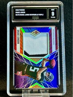 2022 Phoenix 🔥 Drake London 🔥 Rookie Jumbo Memorabilia Purple 30/75 GMA 9 Mint 💎 - Atlanta Falcons