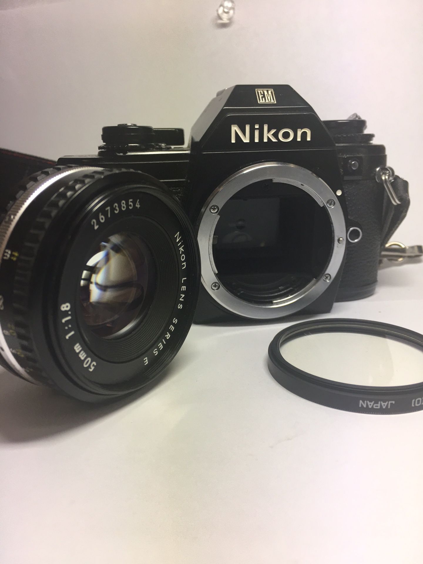 Nikon EM Film Camera with Nikon E series 50mm lens 1:1.8