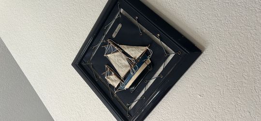 Vintage Nautical Framed Wood Shadow Box Knots Boat Sailors Wall Art - Navy Frame
