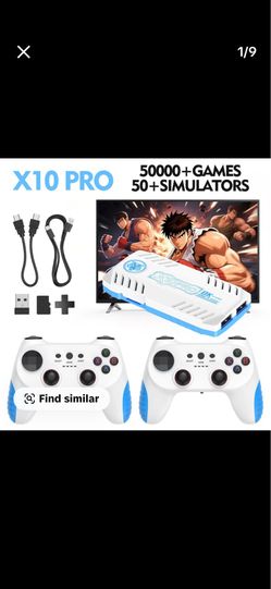 X10 Pro Home Game Console - Built-in PSP & PS1 Games, 2 Wireless Controllers, 128GB TF Card Included, Blue Design for Party Use