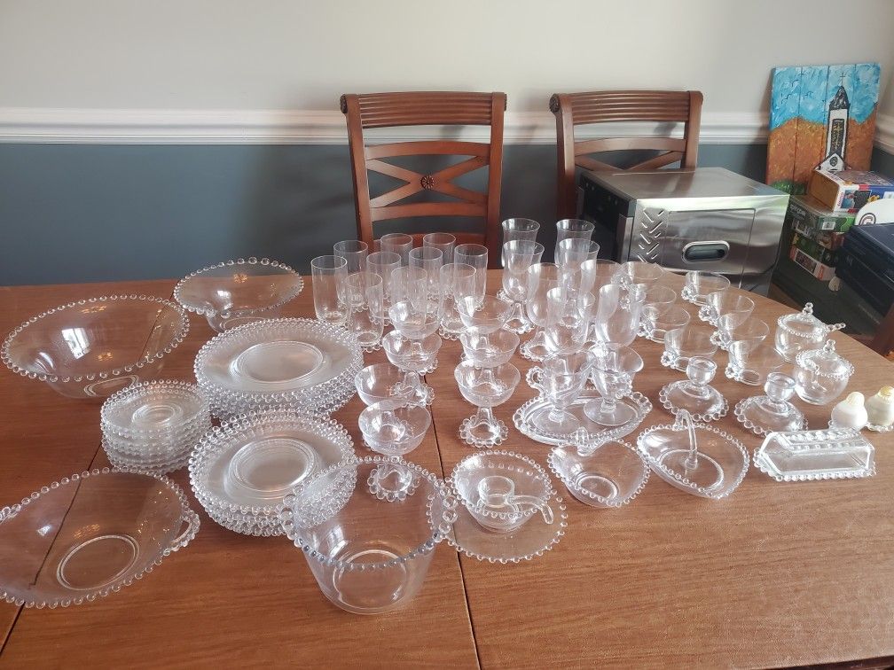 Antique Vintage Imperial Clear Glass Candlewick Dining Dinnerware Set Collection of 76 Pieces