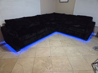 Brand New Sectional Corduroy Fabric Black With LED Light $689 