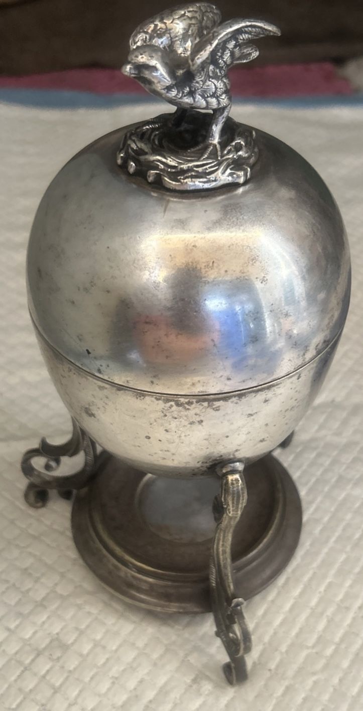Antique Victorian Silver Plated Egg Coddler /Boiler With Bird Finial 19th Century
