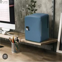 PERSONAL CHILLER 6 Can Mini Fridge Beverage and Skincare Refrigerator, Teal, Blue