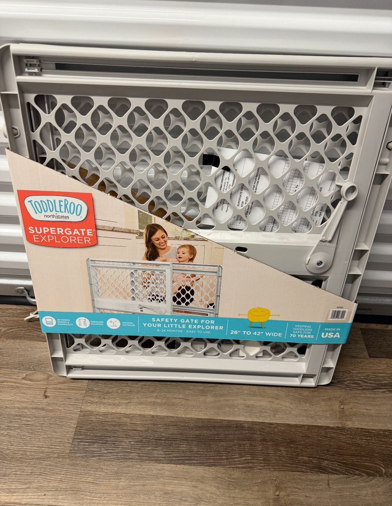 Toddleroo by North States 26"-42" Supergate Explorer Baby Safety Gate, Gray Plastic