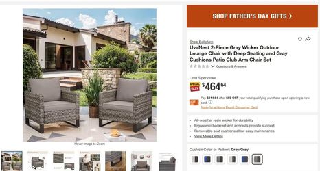 2-Piece Gray Wicker Outdoor Lounge Chair with Deep Seating and Gray Cushions Patio Club Arm Chair