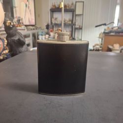 Vintage Mid 20th Century AHS German Tin-Lined Genuine Leather Hip Flask 6 OZ