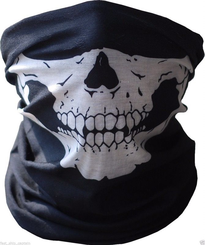 Halloween Skull mask, motorcycle dust and wind breaker, snowboard, sledding winter buff neck warmer, skeleton costume scarf