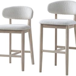 30" Bar Stools Set of 2, Upholstered Bar Height Chairs, White Wash