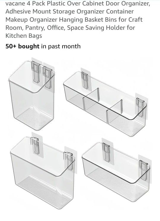 4 Pack Clear Over Cabinet Door Organizer Adhesive Mount Storage Organizer