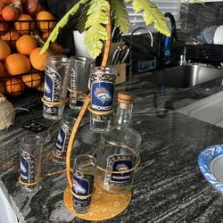 Metal Tequila Bottle And Shot Glass Set