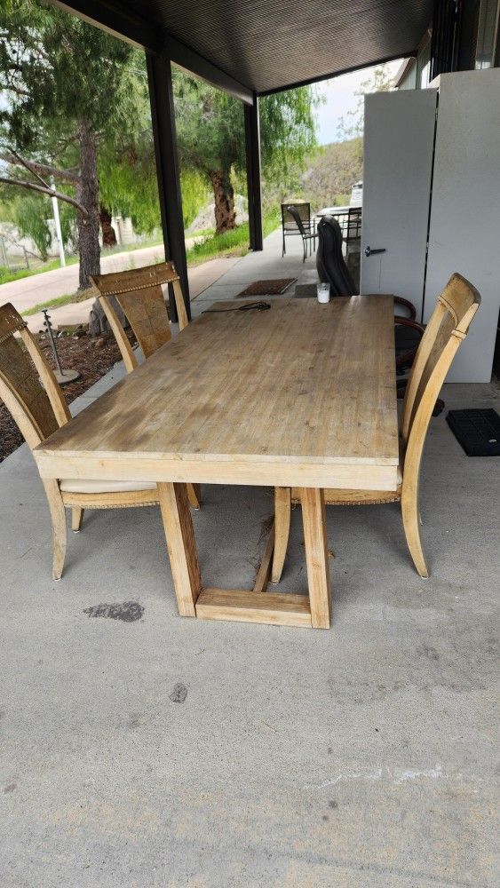 Manufactured Wooden Table & Matching Chairs X3