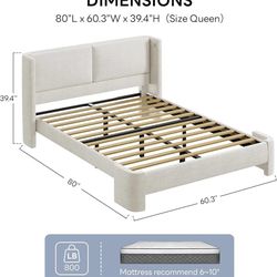 Queen Bed Frame with USB Ports, Upholstered Bed Frames with Headboard, Cloud Bed Frame No Box Spring Needed, Cream White
