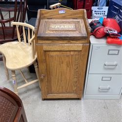 Vintage Wooden Trash Can Bin Receptor