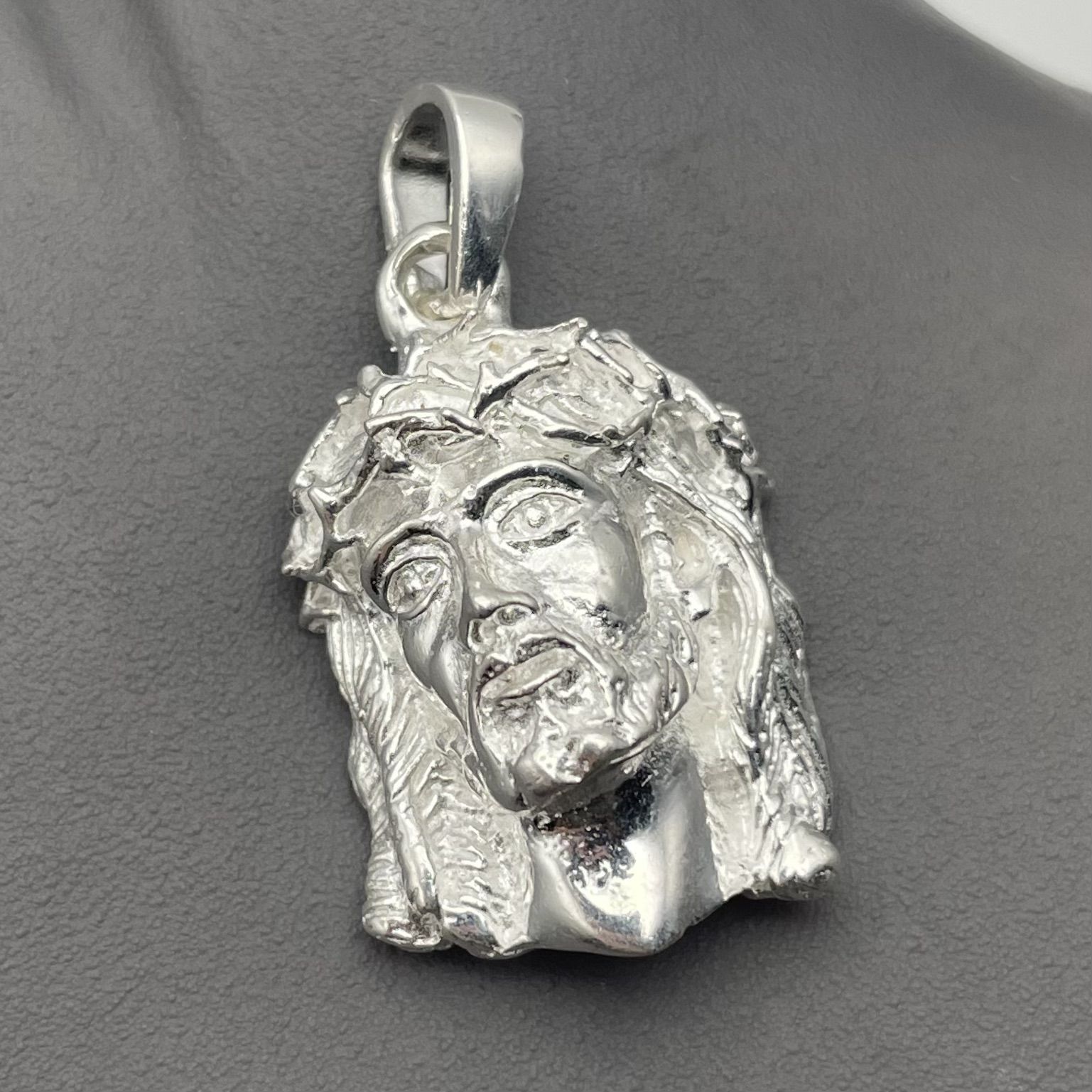 Solid 925 Sterling Silver Jesus Face Thorn Crown Pendant