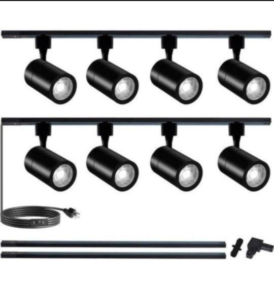 J&L LED Track Light Complete Kit, 8 Heads L-Shape 30W 2700lm High Brightness Track Light, includes 9.8ft (4.92 * 2) Track Rail, 6000K Cool White Comme