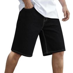 Mens Baggy Denim Shorts Summer Loose Fit Casual Wide Leg Rigid Jean Shorts