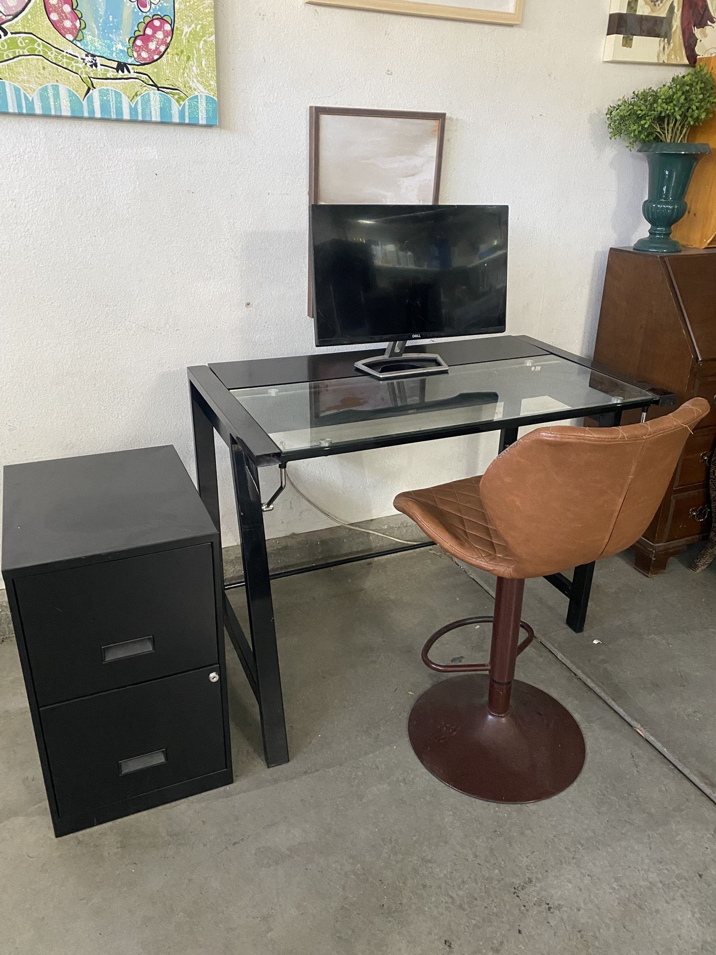 Desk chair and cabinet