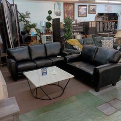 🥰 Black Leather Sofa And Loveseat Set