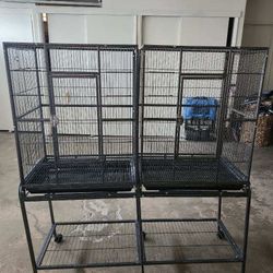 Large Metal Black Small Bird Cage with Separation Screen for 2 birds