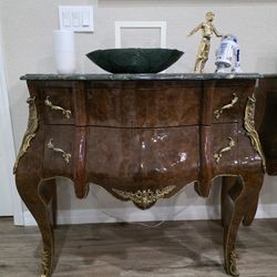 Pair of Louis XV-Style Bombe Marble-Top Commodes