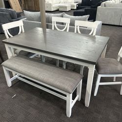 White And Gray Farmhouse Dining Set 
