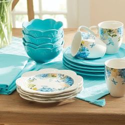20 Piece Set  Aqua And Blossom Dinnerware Set 