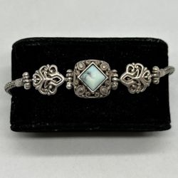 Vintage Estate Boho Style Sterling Silver & Larimar Stone 7" Bracelet ~ 17.95 Gr