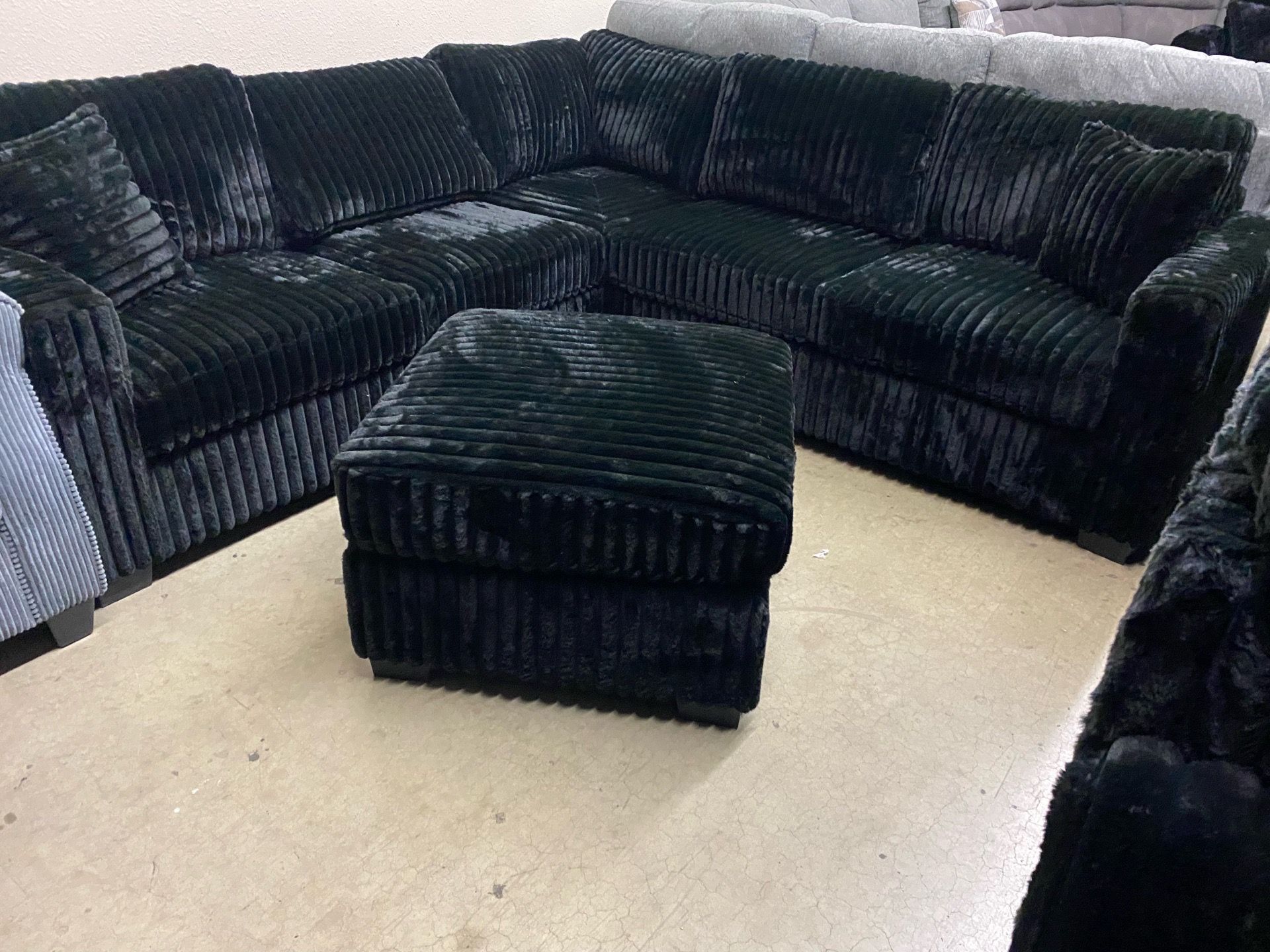 GRAY IVORY BLACK SAGE DARK GRAY LIGHT GRAY Plush Corduroy 99x99 sectional sofa with ottoman $550 pick up / can deliver