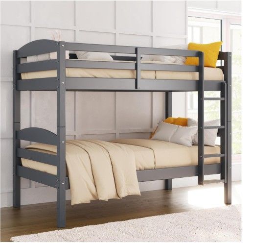  New Inbox Twin Over Twin Bunk Bed Gray Wood Mattress Not Included