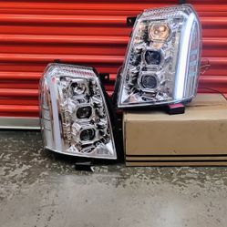 For 2007-2014 Cadillac Escalade ESV EXT Chrome/Clear LED Switchback Headlights