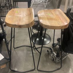 Set Of 2 Wooden Stools 